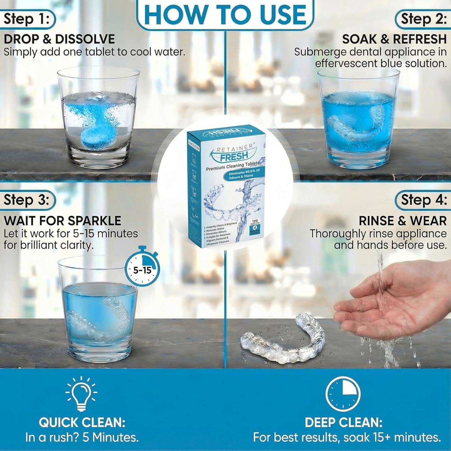 Retainer Cleaning Tablet Zahnschiene Reinigungstabletten - Zahnspangenreiniger für Retainer, Aligner Retainer Fresh