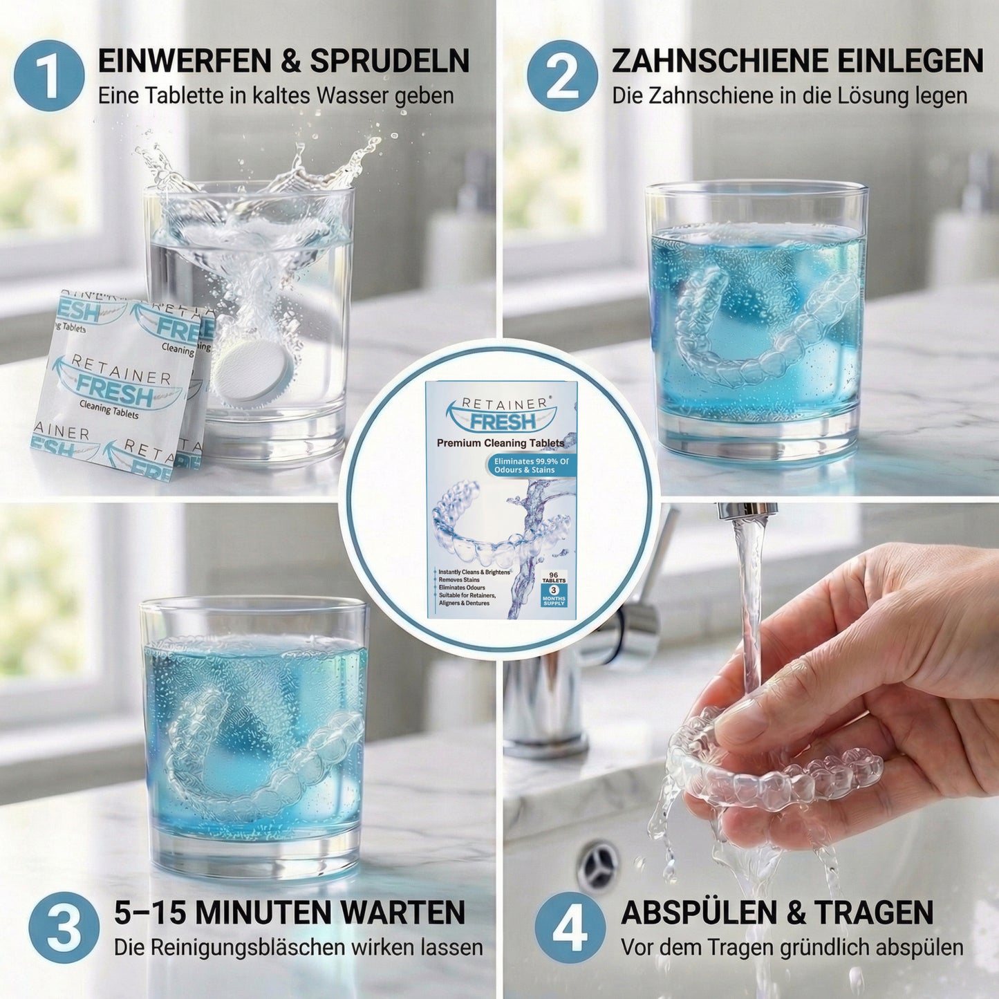 Retainer Cleaning Tablet Zahnschiene Reinigungstabletten - Zahnspangenreiniger für Retainer, Aligner Retainer Fresh